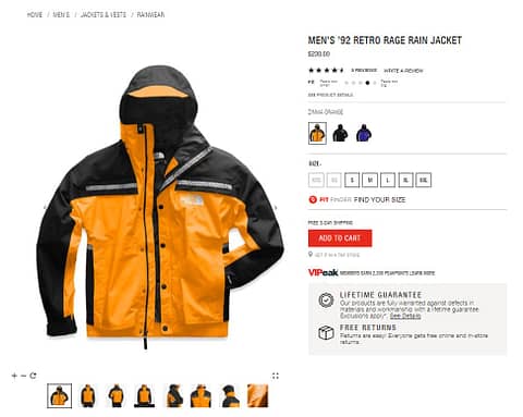 north face product page
